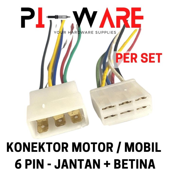 Set Soket M+F 6 Pin Ukuran Besar Plus Skun dan Kabel Untuk Motor Mobil