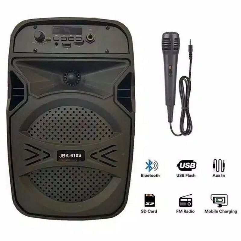 Speaker Bluetooth Karaoke Fleco F-6603LED 6,5 Inchi Gratis Microphone Dan Remot Super Bass
