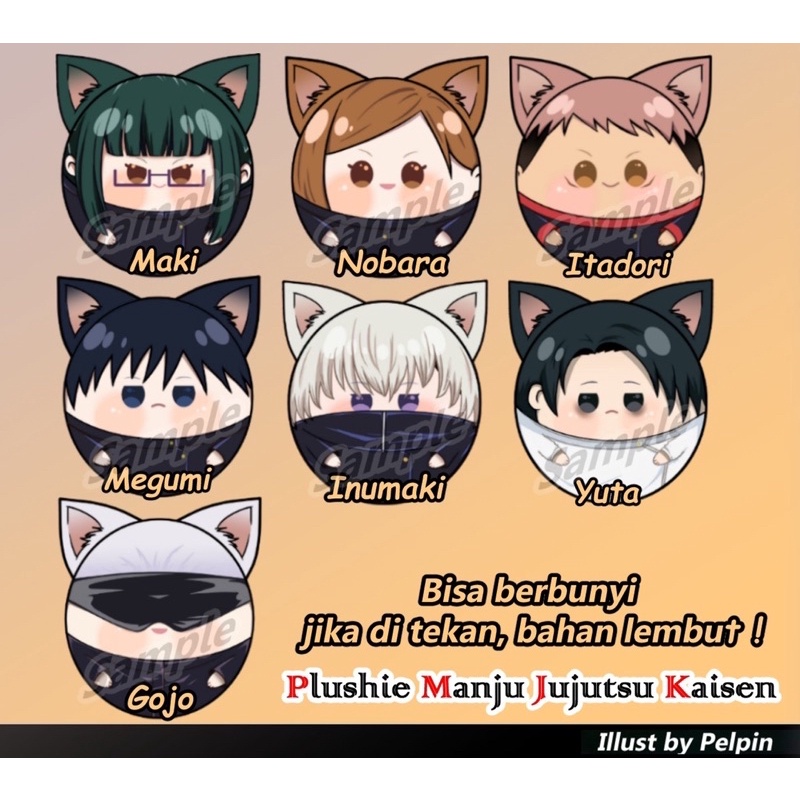 boneka plushie manjuu manju jujutsu kaisen  omanjuu plush anime gojo satoru yuta maki toge megumi
