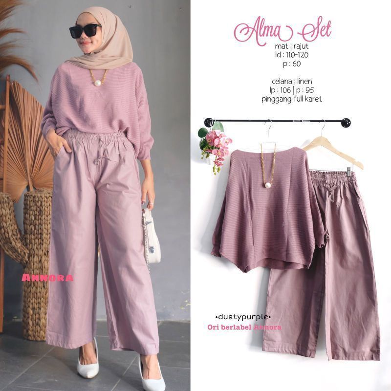 alma set #3 setelan rajut celana linen emirate