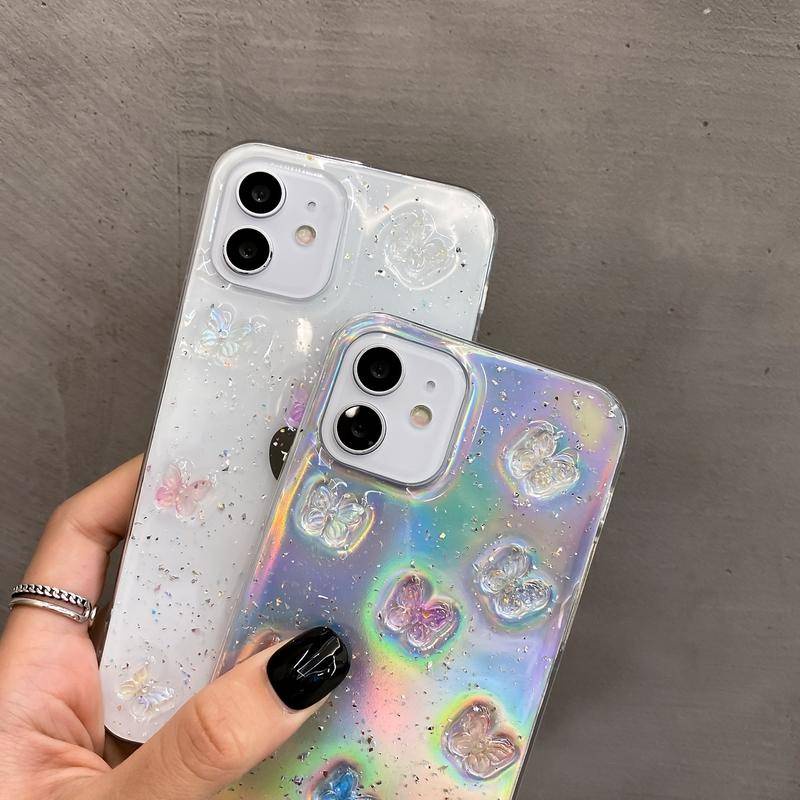 Soft Case Silikon Motif Kupu-Kupu Untuk iPhone 13 12 11 Pro MAX Mini X XS MAX XR SE 2022 2020 7 8 Plus