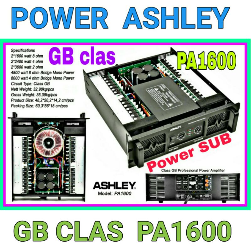 Power Ashley pa1600 clas GB pa 1600 power sub original ashley 2x 1600w 8ohm