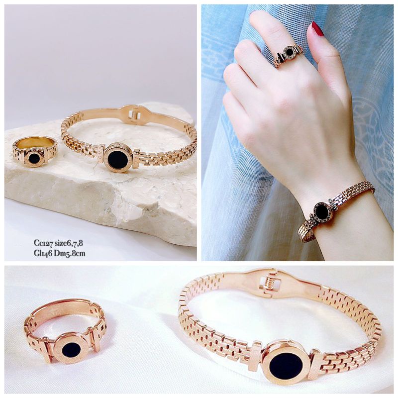 Gelang Cincin Titanium asli Rosegold Premium Quality anti karat Bracelet Stainless steel ori motif BVL 1207