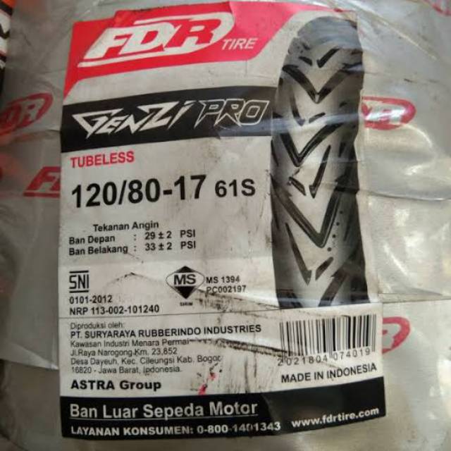 Ban 120/80-17 GENZI PRO FDR TUBELESS