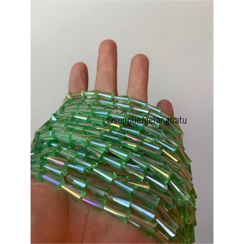 kristal terompet 12 x 8mm soft green quartz crystal rajut bahan PAGODA