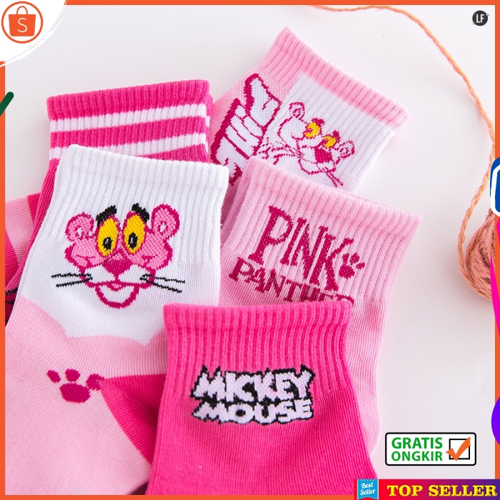 KAOS KAKI ANAK PEREMPUAN KOREA MOTIF MICKEY MOUSE PINK KARTUN SOCK KIDS SEKOLAH USIA 3-7 TAHUN