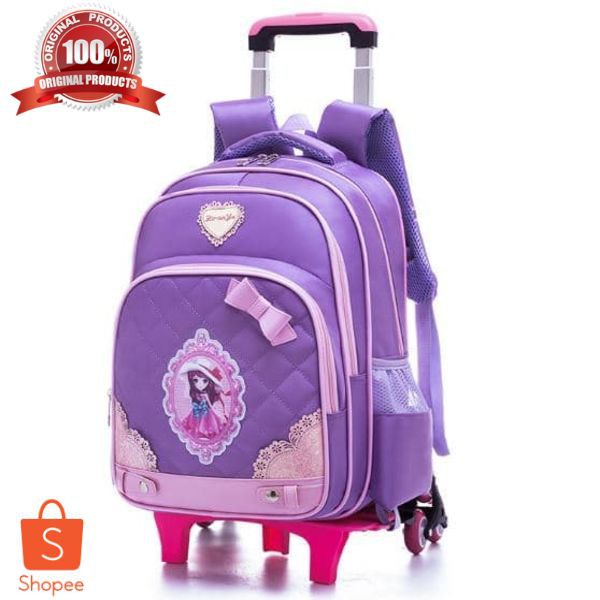 Grosir Tas Ransel Trolley Anak Perempuan Korea Princes 3083 Ungu Terbaru