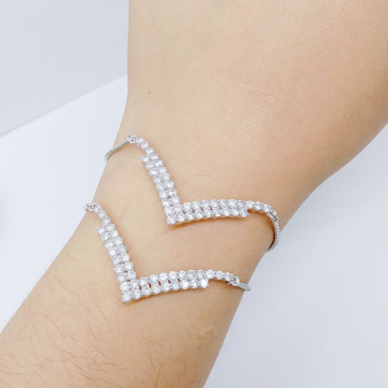 gelang serut civron 2baris asli silver 925