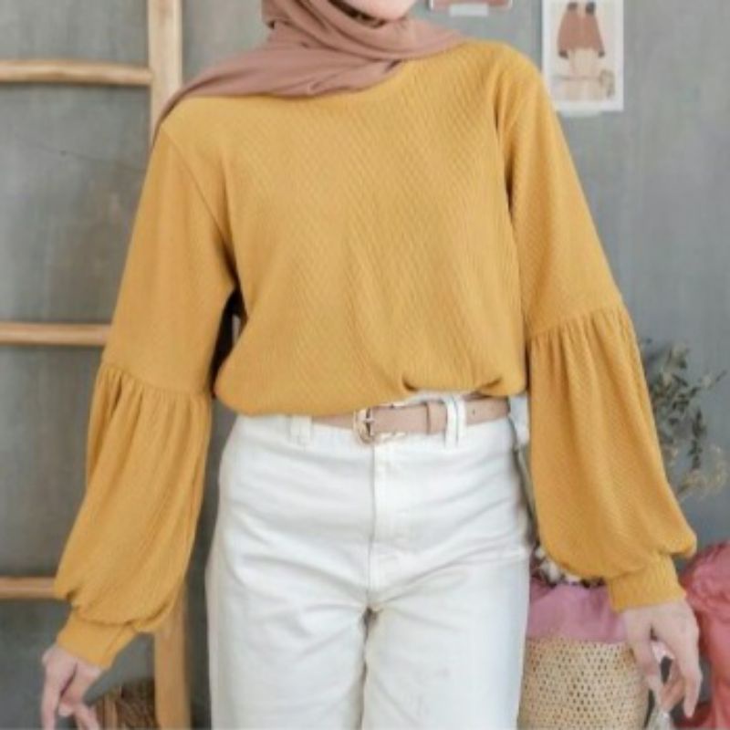 Blouse Lengan Balon Bahan RIB Premium