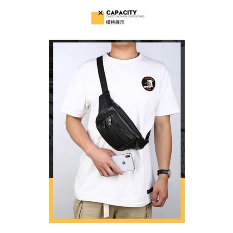 Tas Pria Tas Selempang Cowok Kulit Distro Waistbag Pria Cowok Keren Tas Slempang a2