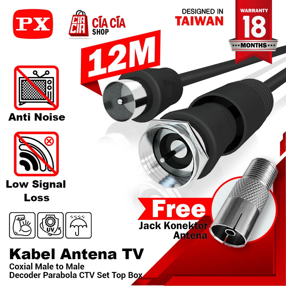 PX Kabel Antena TV Parabola CCTV Decoder STB Coaxial Cable Male to Male 12M