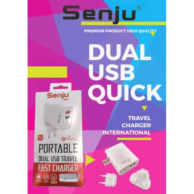 Travel Charger Internasional Fast Charging dual usb SENJU Quick QC 3.0A