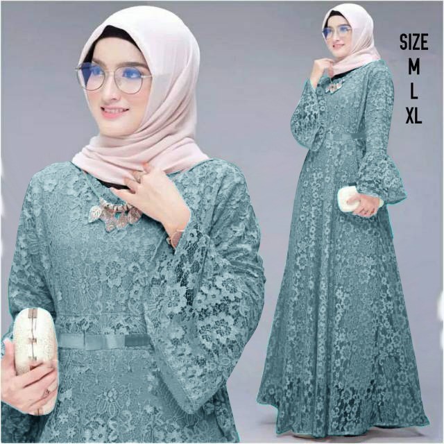 Yhunita Gamis Pesta Full Brukat / Gamis Seragam Remaja Dewasa Wanita Muslim Busui - M L XL