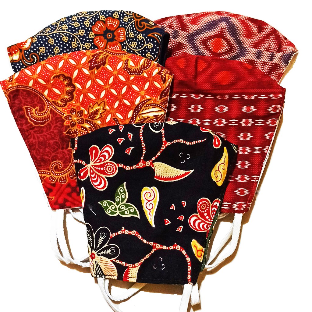(3 Buah) Masker Kain, Masker Batik, Masker Motor, Masker Hijab Earloop Dua Lapis Lebih Tebal