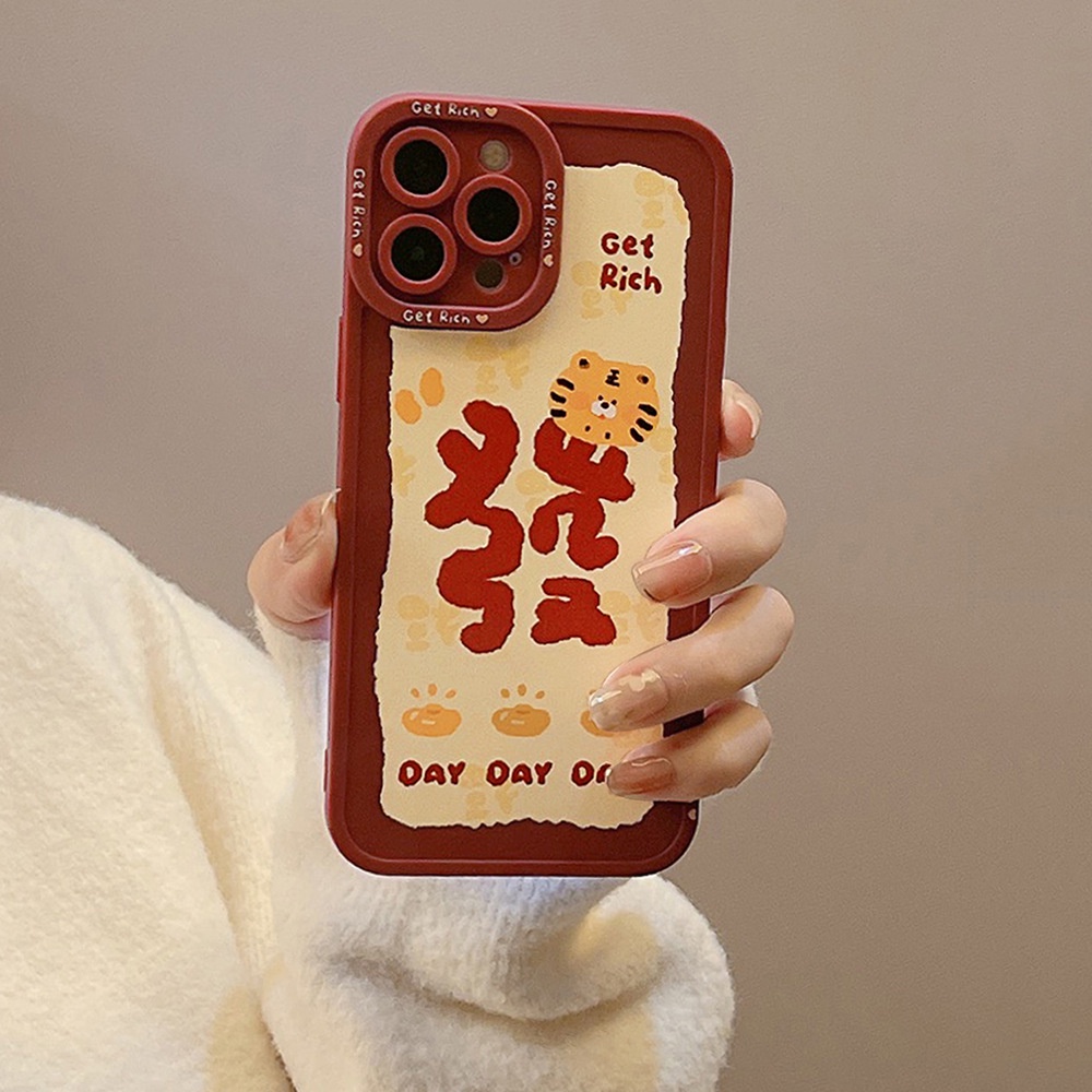IPHONE 2022tahun Harimau Get Rich Wine Red Full Cover Matte Casing Handphone Untuk Iphone14 13 12 Mini 11 Pro Max X XS Xr8 7 Plus 2020 SE