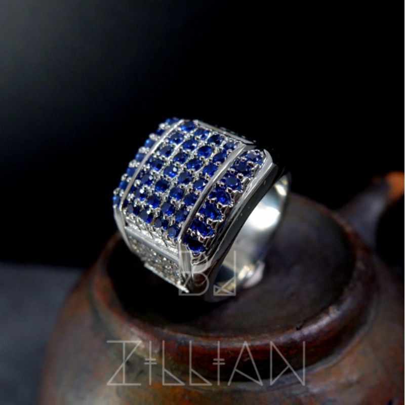 Cincin Silver Bangkok Pria Mewah Blue Safir