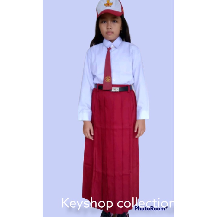 SETELAN KOMPLIT BAJU SERAGAM MERAH PUTIH SD ANAK PEREMPUAN LENGAN PANJANG ROK PANJANG ANAK KLS1-6SD