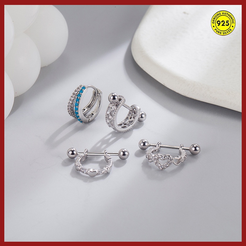 Anting Tusuk Sterling Silver 925 Model Ulir Untuk Unisex / Pria / Wanita