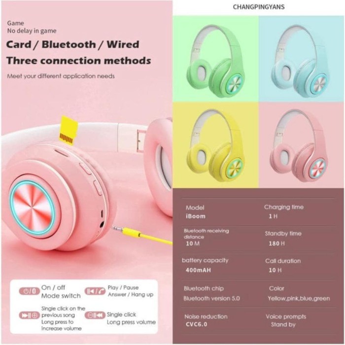 Headphone Macaron B39 Wireless  With LED Inpods Bluetooth V5.0