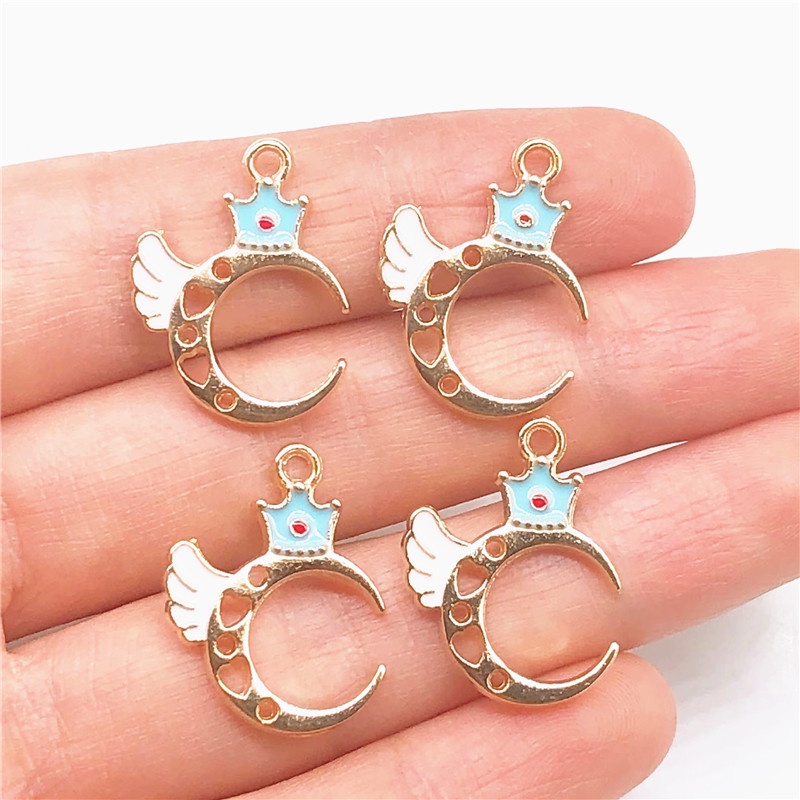 4pcs Liontin Gelang Anting Bentuk Bulan Bintang Bahan Alloy Charms