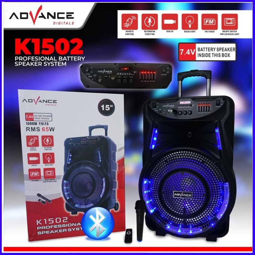 SPEAKER PORTABLE MEETING ADVANCE K1502 / K 1502 BLUETOTH FREE MIC WIRELESS FIKTUR KOMPLIT