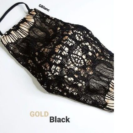 Masker Kain Brokat Gold Black