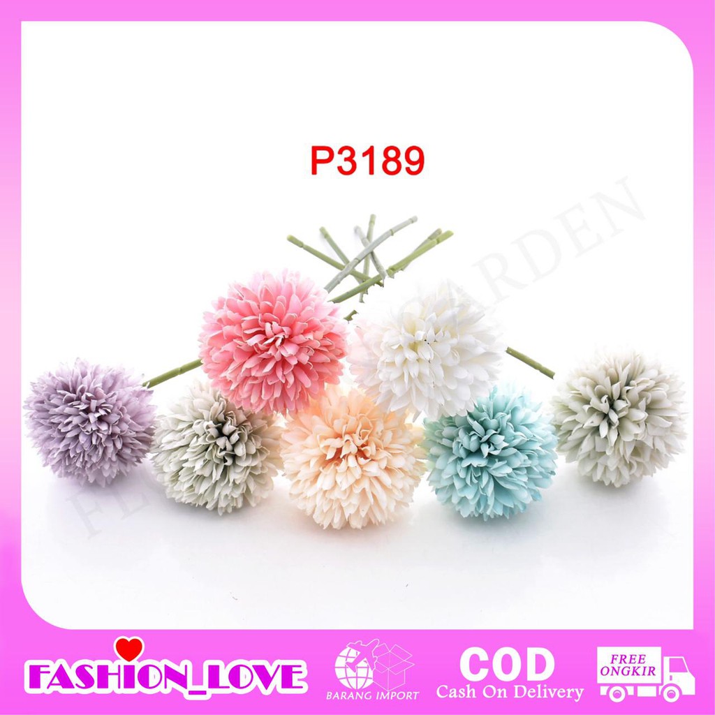 HMPU P3189 Bunga Palsu Plastik Dandelion Bola Bunga Tunggal Bunga Buatan Krisan Bunga Hias