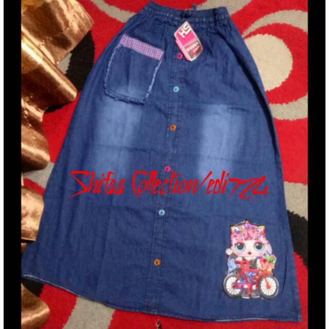 Rok Jeans / Rok Jeans Anak Perempuan / Rok Anak Motip Karekter Boneka LED (Anak Tanggung / All Size)