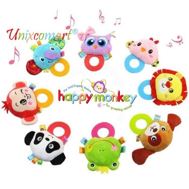 HAPPY MONKEY Rattle Tangan dan Teether Hand Rattle Mainan Bayi