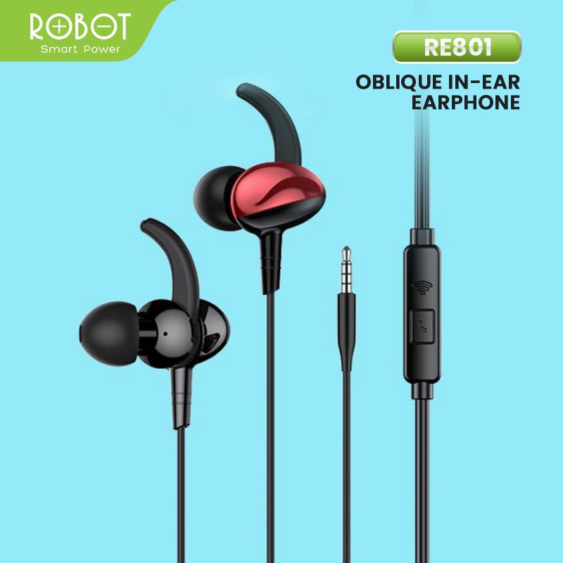 (GA2) Headset Robot RE801 Wired Earphone Bass Compatible For All Phone Original - Garansi 1 Tahun