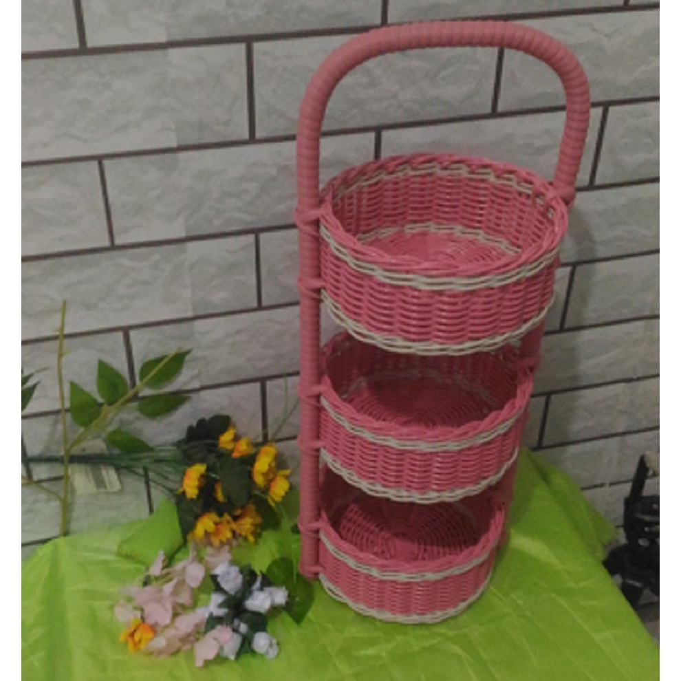 Grosir Keranjang bawang tempat bumbu dapur 3 susun tempat serbaguna rak minimalis keranjang rotan te