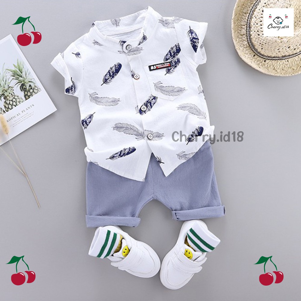 PROMO PUNCAK 12.12 Cherry COD Setelan Kemeja Anak Import Motif Bulu / Pakaian Anak / Baju Anak Import - KB12