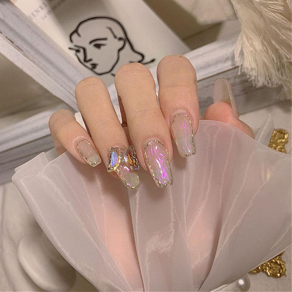 AUGUSTINA Agustina Kristal Kupu-Kupu Kuku Bor Aurora Jepang Transparan Angin Es Bersih Perhiasan Kuku Merah DIY Manicure Aksesoris