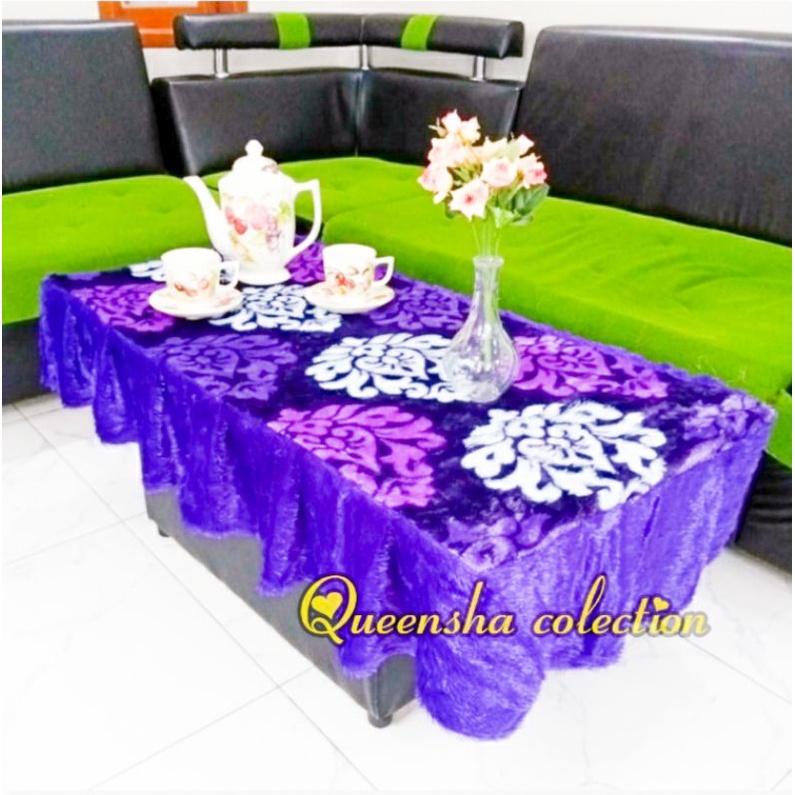 Taplak Meja Bulu Rumbai Panjang 100cm Lebar 50cm Tinggi Rumbai 20 cm / Taplak Meja Ruang Tamu / Tapl
