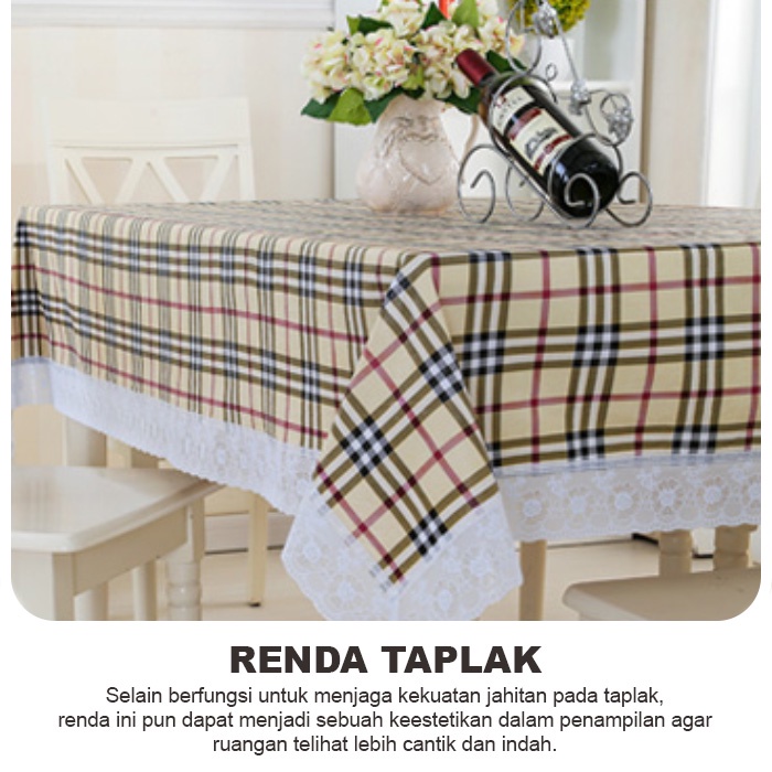 ESGE Taplak Meja Makan - Taplak Meja Makan Motif Burberry Model Persegi AntiAir