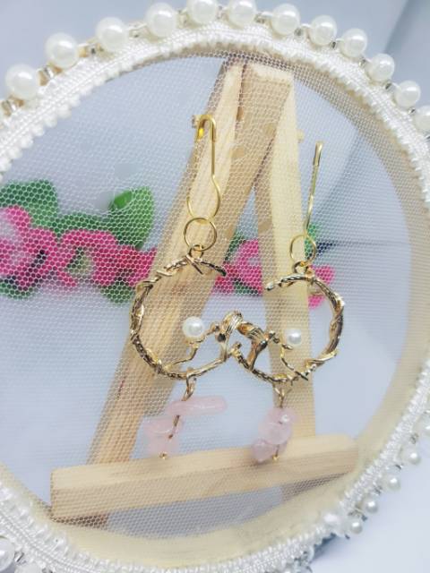 A159 Anting hijab juntai bulat birds pearl gold