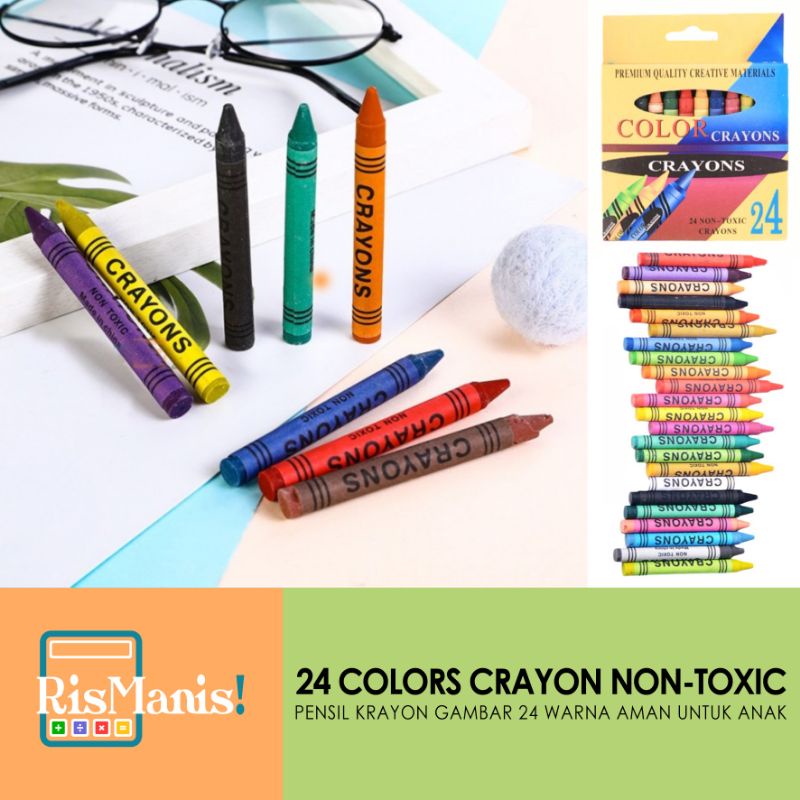 24 COLORS CRAYON NON-TOXIC - 1 Set Krayon 24 Warna Warni Lengkap Pensil Anak Menggambar Mewarnai