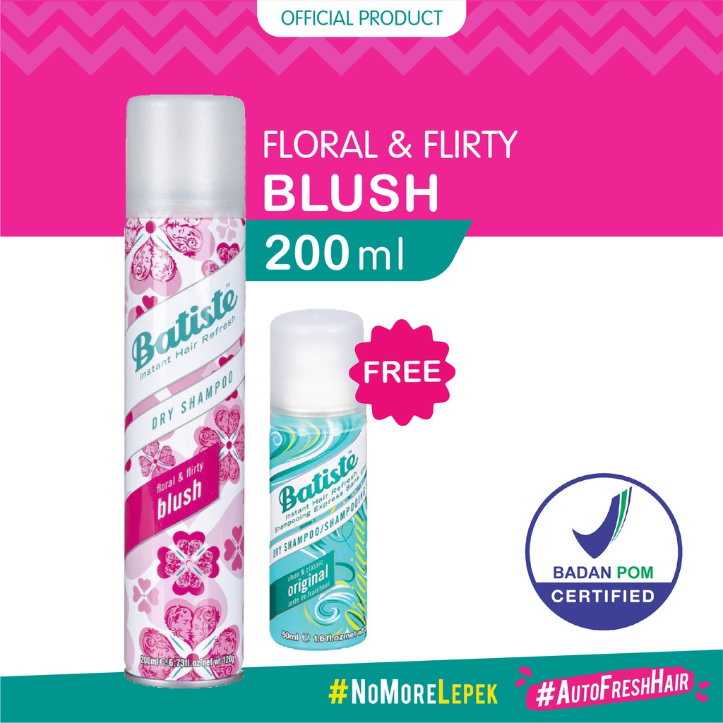 Batiste Floral & Flirty Blush Dry Shampoo 200ml FREE Batiste Original