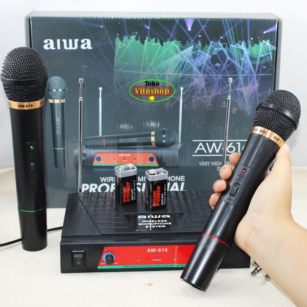 Microphone Wireless Aiwa AW-616 Mic Tanpa Kabel 2 Handle Mik Werles