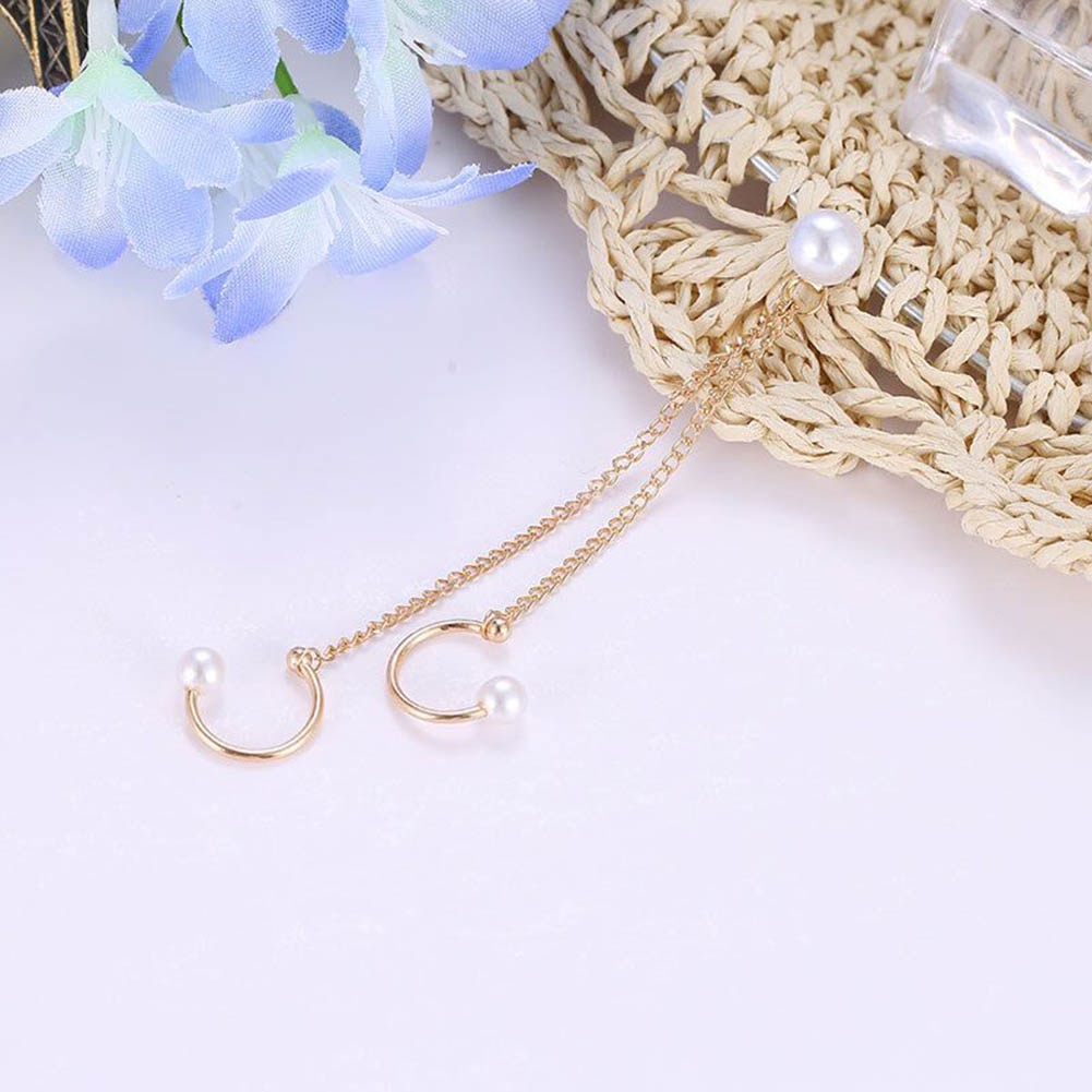Hu Hu Hu Hu Hu Alat Bantu Pasang Kacamata♡ 1 / 4pcs Anting Tusuk Model Rantai Mutiara Imitasi Untuk Wanita