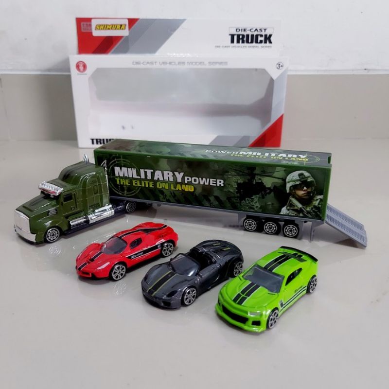 Diecast Set Truck Trailer Anak - Miniatur Mobil Hauler Angkut Sedan