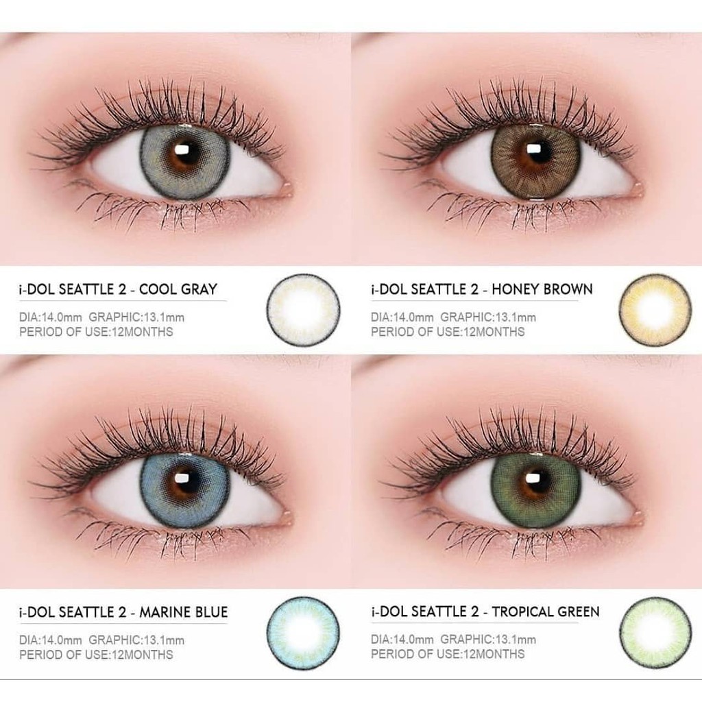 Softlens i-DoL Seattle 2 (Princess Idol) Warna Cool Gray Honey Brown Marine Blue Tropical Green