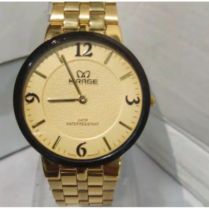 jam tangan pria;MIRAGE M8532BRP-Lgold 2jarum tipis~ORIGINAL WATER RESISTANT~STAINLESS