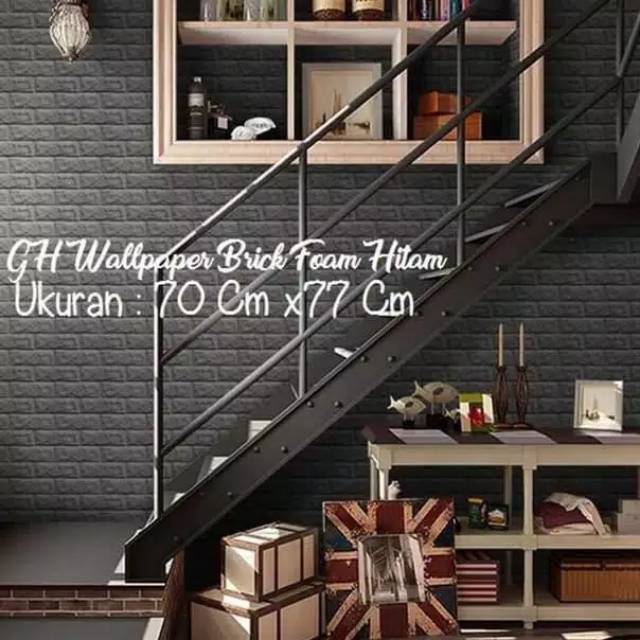 Wallpaper Foam Dinding Bata Hitam 3D Black Brick Dekorasi Hiasan Dinding