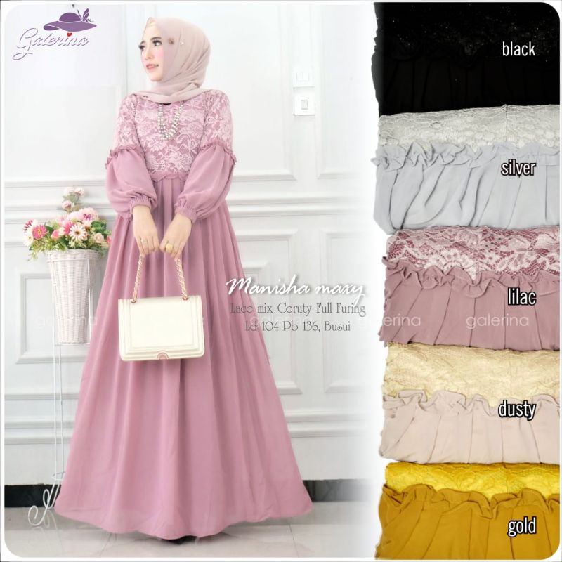 Gamis Wanita - Gamis Lace mix Ceruty - Manisha Maxy by Galerina
