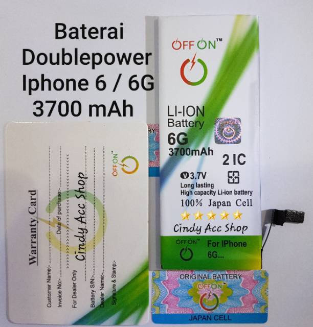 Baterai Batre Battery Doublepower For IP 5 5G 5S 6 6G Merk OFFON