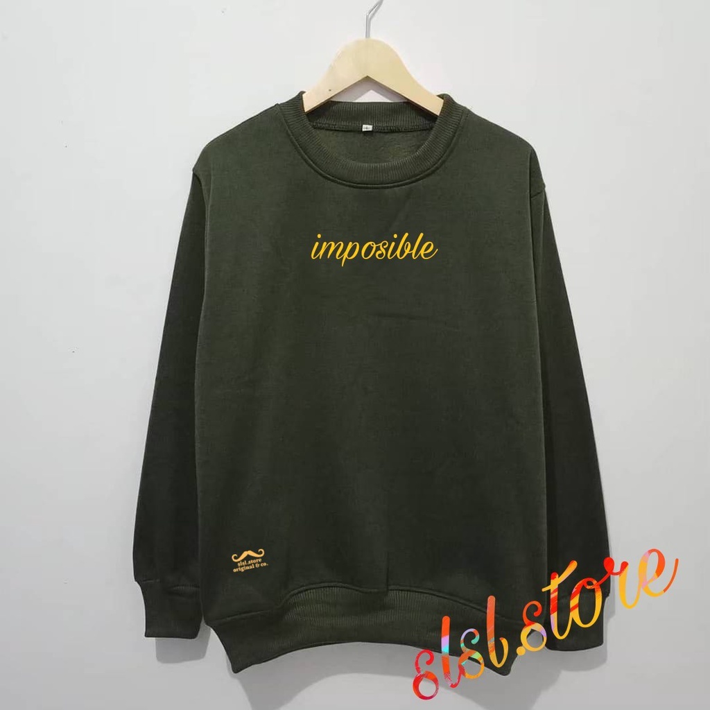 Crewneck Pria Wanita Distro Kota Bandung Bahan Katun Warna Army IMPOSIBLE Sweater Crewnek Casual Ukuran M L XL XXL Premium