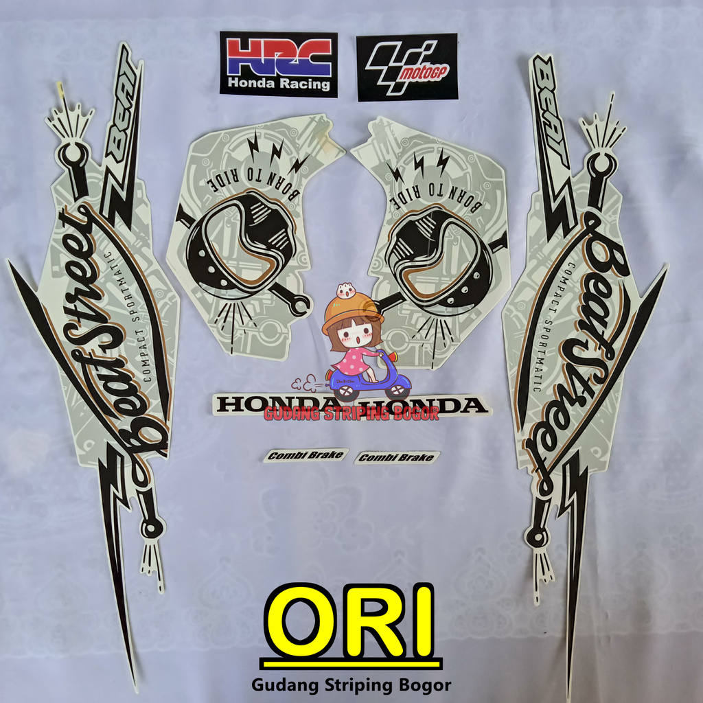 STIKER STRIPING BODY MOTOR HONDA BEAT STREET 2018 PUTIH ORI