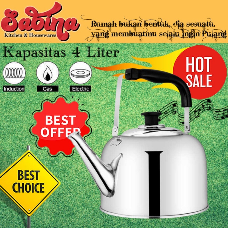 Teko Air Bunyi Stainless Steel 4 Liter Ceret Memasak Water Kettle