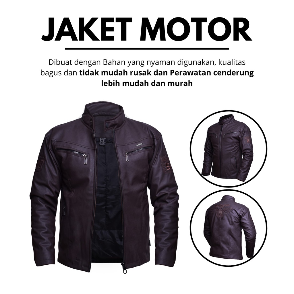 JAKET KULIT MOTOR PRIA TOURING RIDER BAHAN KARLIT IMPORT COKELAT TUA